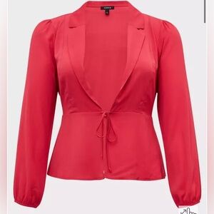 Torrid Fuchsia Pink Crepe Tie Front Peplum Jacket